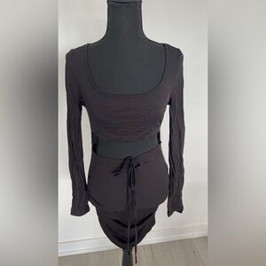 Women’s Black Long-Sleeve Mini Dress with Tie Detail